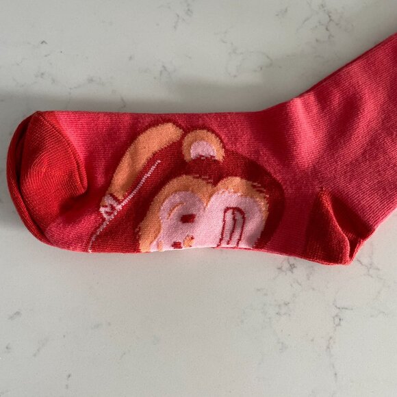 Mail Chimp Fire Engine Red Freddie's Feet Warmers Cotton Poly Socks Red Pink OS - Picture 2 of 7